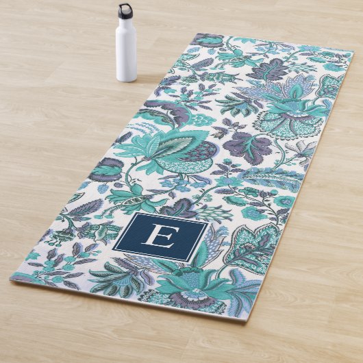 Blue Boho  Floral Monogram Yogamat (In situ)
