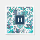 Blue Boho Floral Monogrammed Servet (Voorkant)