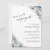 Blue Boho Floral Nous sommes engagés Invitation (Devant)