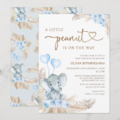 Blue Boho Floral Peanut Elephant Baby shower Kaart (Voorkant / Achterkant)