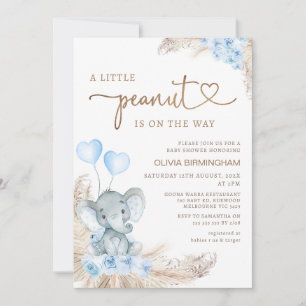 Blue Boho Floral Peanut Elephant Baby shower Kaart