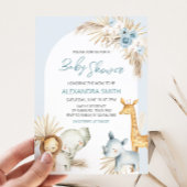 Blue Boho Floral Safari Baby shower Kaart