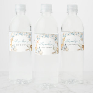Blue Boho Floral Safari Baby shower Waterfles Etiket