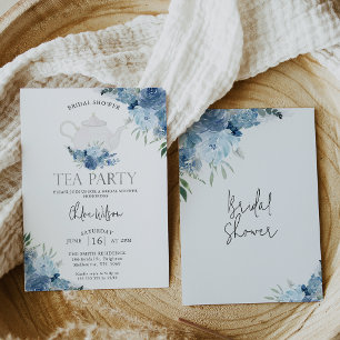 Blue Boho Floral Tea Party Vrijgezellenfeest Kaart