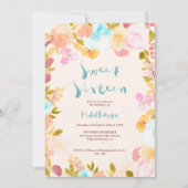 blue boho floral waterverf script Sweet 16 Kaart (Voorkant)