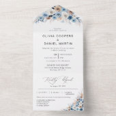 Blue Boho Floral Wedding Alles in één Uitnodiging (Binnen)