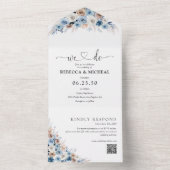 Blue Boho Floral Wedding Alles in één Uitnodiging (Binnen)