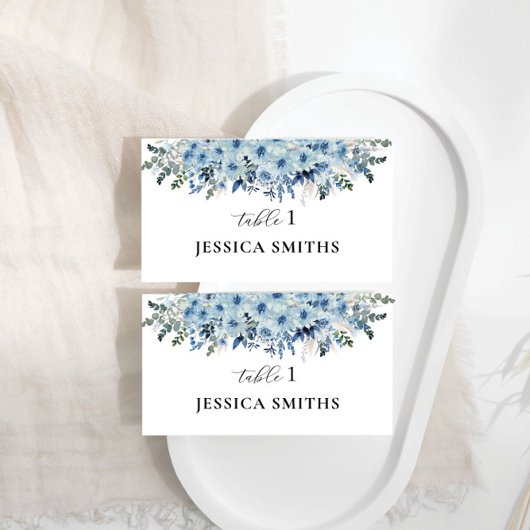 Blue Boho Floral Wedding Flat Place Card Plaatskaartje