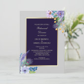 Blue Boho Floral Wedding Rehearsal Uitnodiging (Staand voorkant)