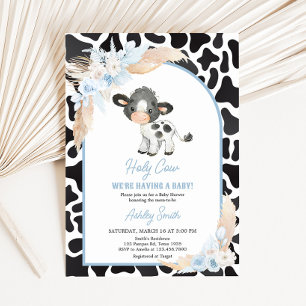 Blue Boho Highland Koe Baby shower Kaart