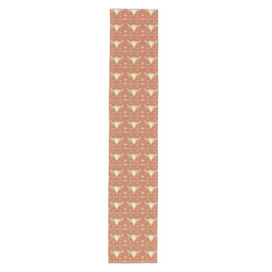 Blue Boho Koe Skull Pattern op Brown Medium Tafelloper (Voorkant)