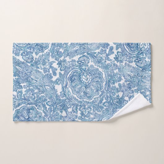 Blue Boho Lace Paisley Pattern Bad Handdoek (Handdoek)