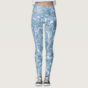 Blue Boho Lace Paisley Pattern Leggings