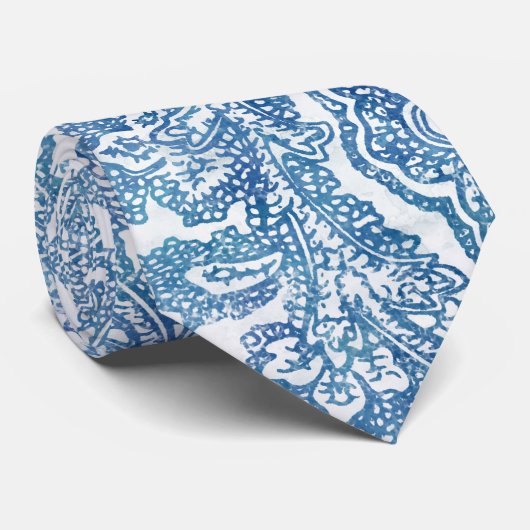 Blue Boho Lace Paisley Pattern Stropdas (Opgerold)