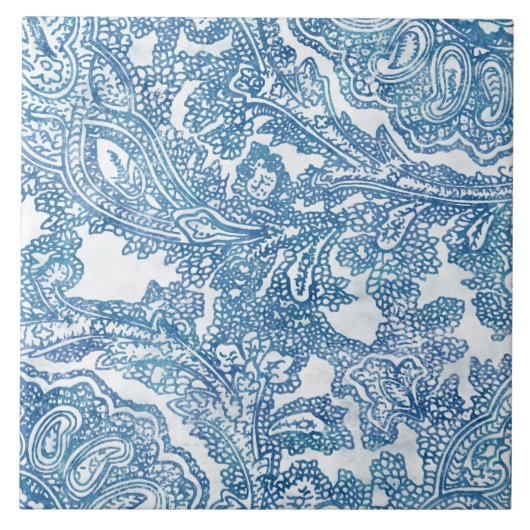Blue Boho Lace Paisley Pattern Tegeltje (Voorkant)