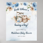 Blue Boho Owl Baby shower Poster (Voorkant)