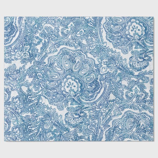 Blue Boho Paisley Pattern Cadeaupapier (Vlak)