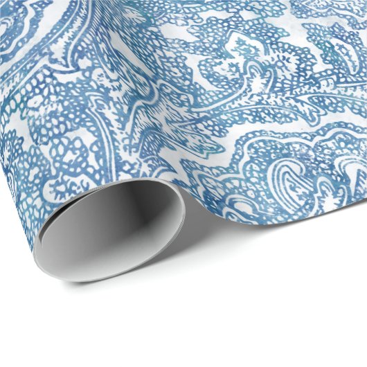 Blue Boho Paisley Pattern Cadeaupapier (Rol Hoek)