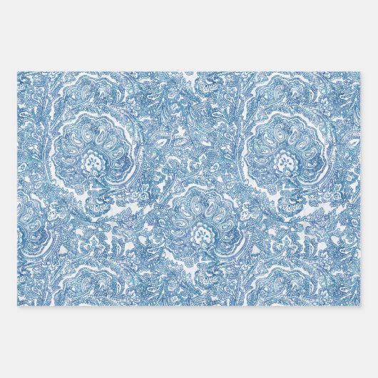 Blue Boho Paisley Pattern Inpakpapier Vel (Voorkant 3)
