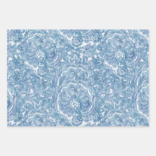Blue Boho Paisley Pattern Inpakpapier Vel (Voorkant 2)