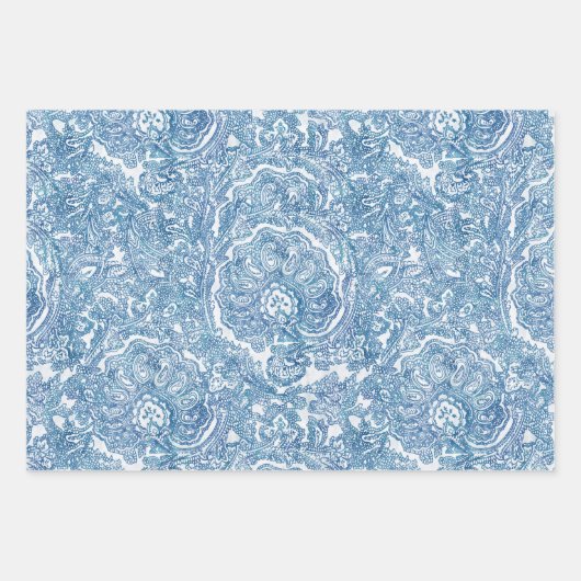 Blue Boho Paisley Pattern Inpakpapier Vel (Voorkant)