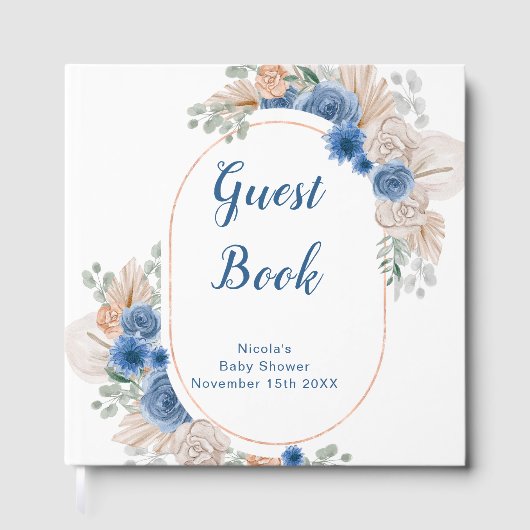 Blue Boho Pampas Grass Baby Shower Gastenboek (Voorkant)