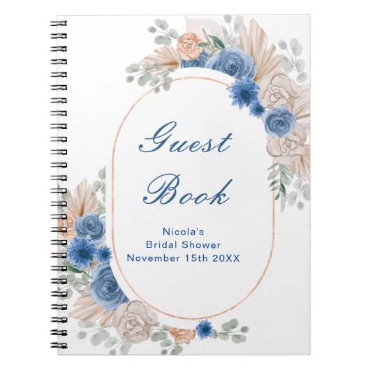 Blue Boho Pampas Grass Bridal Shower Guest Notitieboek (Voorkant)