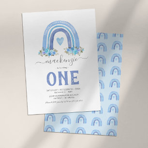 Blue Boho Rainbow Boy Invitation d'anniversaire