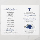 Blue Boho Rozen DIY Vouw Katholiek Trouwprogramma (Voorkant)