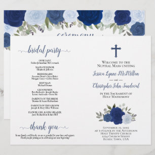 Blue Boho Rozen DIY Vouw Katholiek Trouwprogramma