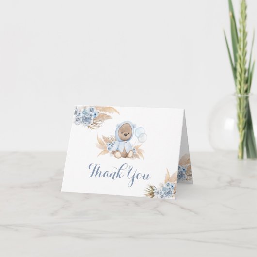 Blue Boho Teddy Bear Folded Hartelijk dank Bedankkaart (Voorkant)