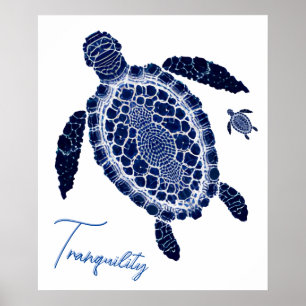 Blue Boho Tranquillité Tortue de mer Poster de fam