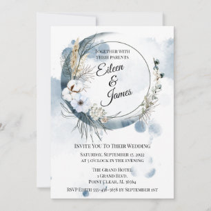 Blue Boho Waterverf Half Moon Wedding Kaart
