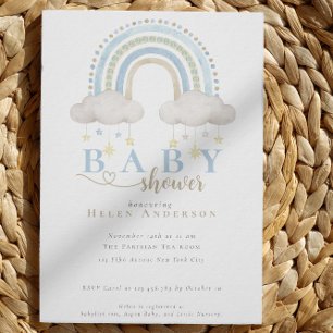 Blue Boho Waterverf Rainbow Boy Baby shower Kaart