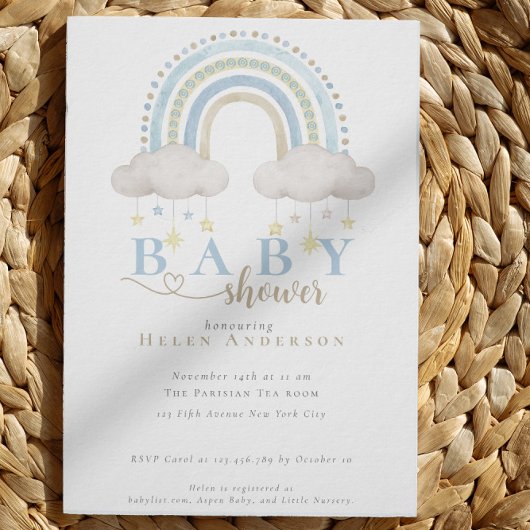 Blue Boho Waterverf Rainbow Boy Baby shower Kaart