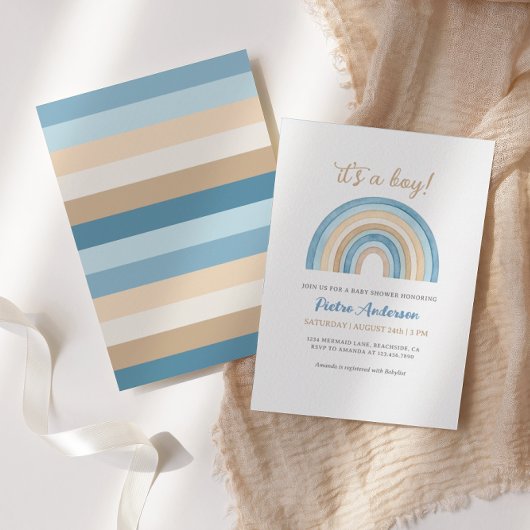 Blue Boho Waterverf Rainbow Boy Baby shower Kaart