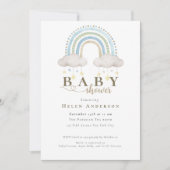 Blue Boho Waterverf Rainbow Boy Baby shower Uitnod Kaart (Voorkant)