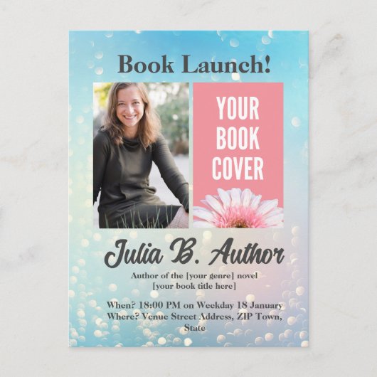 Blue Bokeh Auteur Boek Lancering Uitnodiging (Voorkant)