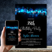Blue Bokeh Black Any Age Birthday Party Kaart