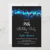Blue Bokeh Black Any Age Birthday Party Kaart (Voorkant)
