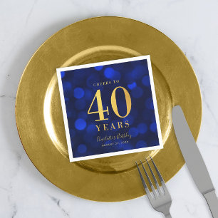 Blue Bokeh Faux Gold Proost 40 Jaar Verjaardag Servet