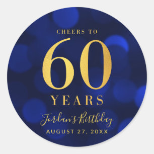 Blue Bokeh Gold Cheers tot 60 jaar verjaardag Ronde Sticker