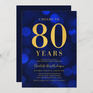 Blue Bokeh Gold Cheers tot 80 jaar feest Kaart