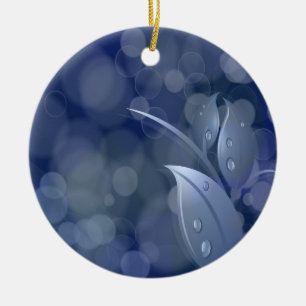 Blue Bokeh Leaves Keramisch Ornament