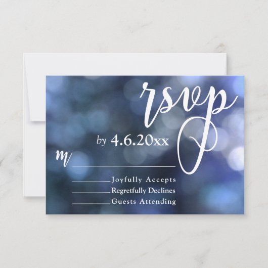 Blue Bokeh Light & Typographie 32 Wedding RSVP (Devant)