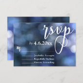Blue Bokeh Light & Typographie 32 Wedding RSVP (Devant / Derrière)