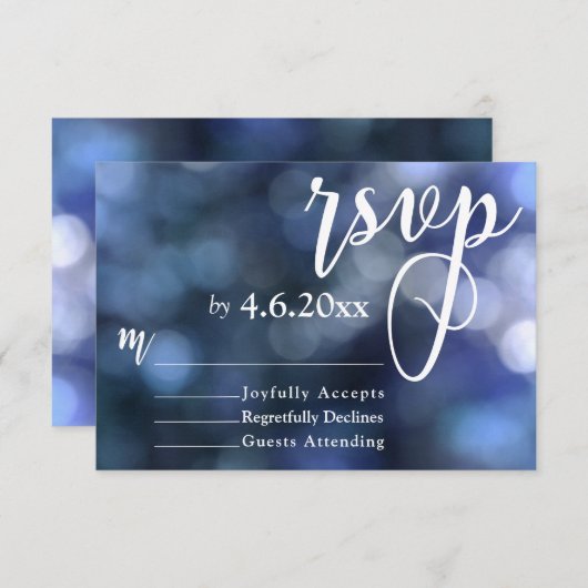 Blue Bokeh Light & Typographie 32 Wedding RSVP (Devant / Derrière)