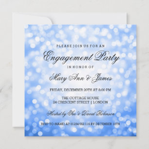 Blue Bokeh Lights Elegant Engagement Party Kaart