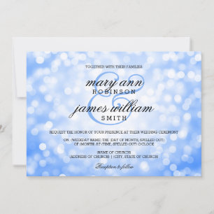 Blue Bokeh Lights Elegant Wedding Kaart