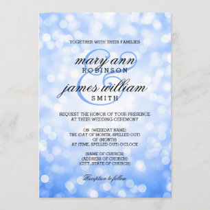 Blue Bokeh Lights Elegant Wedding Kaart